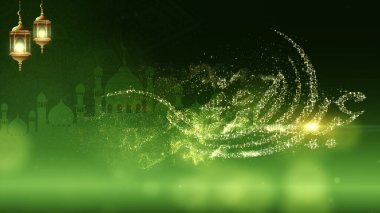 Kurban Bayramı ya da Müslüman cemaati için Kurban Bayramı arkaplan dekorasyonları zarif arabesk yazı parçacıkları tasarımı