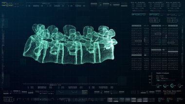 Gelecekteki baş ekran hareket elementi sanal biyomedikal holografik insan vücut taraması nörolojik inceleme, eksensel iskelet, omurga, DNA ve kalp taraması arka plan görüntüleme için