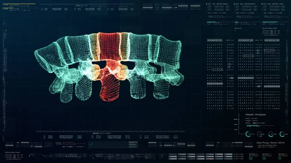 未来学头抬起显示运动元件虚拟生物医学全息人体扫描神经检查 椎体柱 Dna和心脏诊断背景显示 — 图库照片