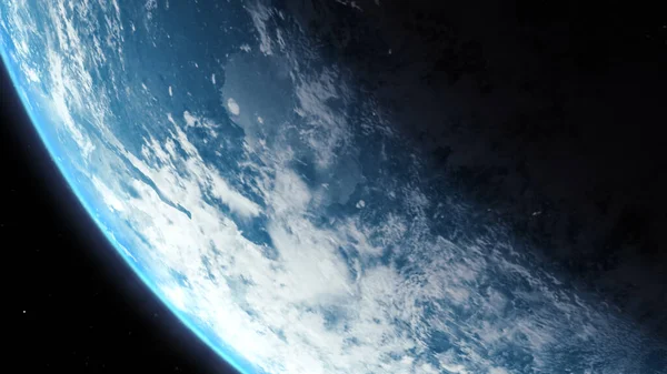 Кинематографическая Трехмерная Иллюстрация Вращения Планеты Земля Ночной Стороны Освещенную Сторону — стоковое фото