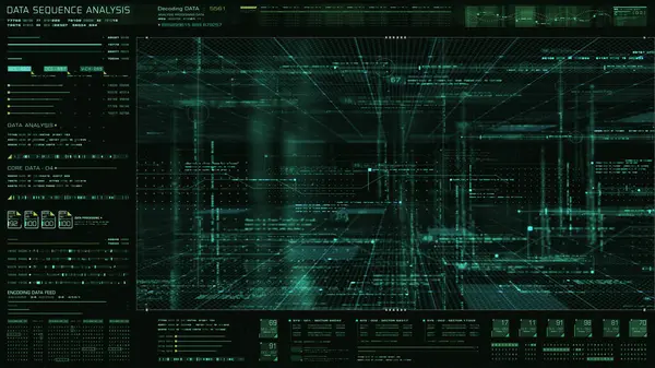 Futuristiska Holografiska Data Sekvens Simulering Artificiella Neurala Nätverk Intelligens Analys — Stockfoto