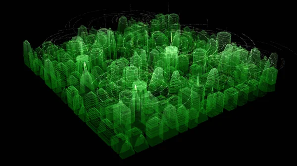 Renderização Digital Cibernética Cidade Partículas Hud Fundo — Fotografia de Stock