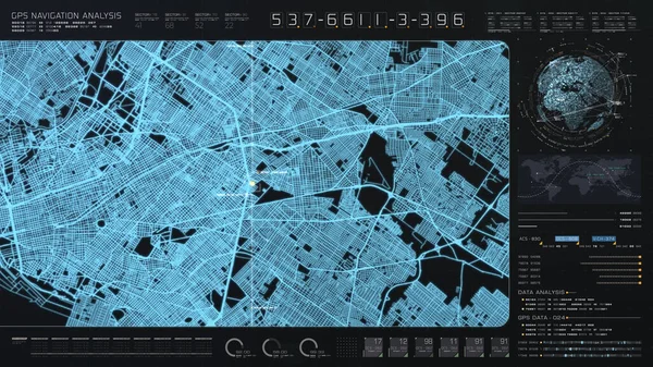 Layout Mapa Cidade Digital Futurista Com Pesquisa Coordenadas Gps Por — Fotografia de Stock