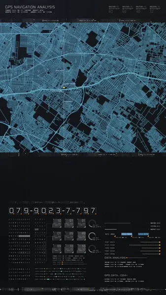 Plan Ville Numérique Futuriste Avec Recherche Coordonnées Gps Par Satellite — Photo