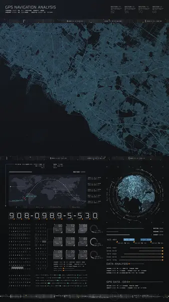 Futuristisk Digital Stadskarta Layout Med Satellit Gps Koordinatsökning Och Mål — Stockfoto