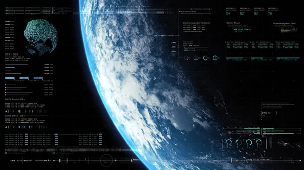 Futuristische Beweging Grafische Gebruikersinterface Head Scherm Met Holografische Aarde Digitale — Stockfoto