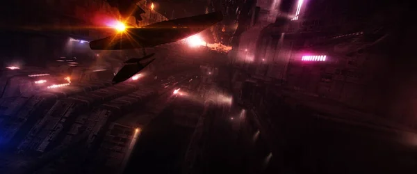 Futuristic Science Fiction Mega Space City Urban Metropolis Advance Civilization — Stock Photo, Image