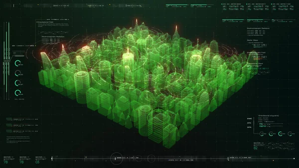 Representación Digital Cyber City Partículas Hud Fondo —  Fotos de Stock