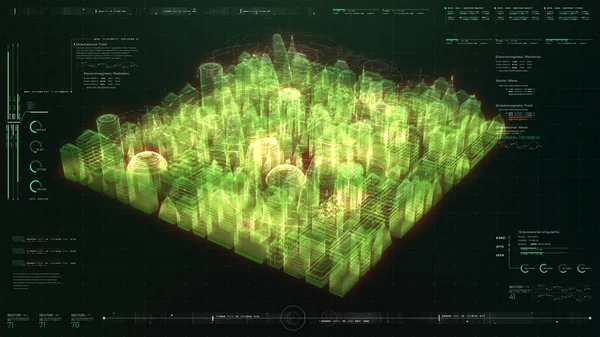 Renderowania Cyber City Cyfrowe Cząstki Tle Hud — Zdjęcie stockowe