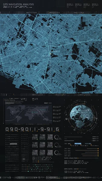 미래의 디지털 레이아웃 Gps 화면에 데이터 정보와 인터페이스 디스플레이 — 스톡 사진