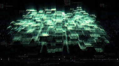 3D Görüntüleme Dijital Siber Şehir Parçacıkları HUD Arkaplan