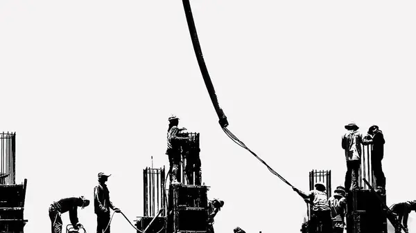 Silhouette Stylized Concept Construction Workers Scaffolding Working Industrial Construction Site — Stock Photo, Image