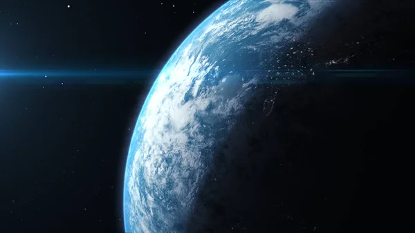 Кинематографическая Трехмерная Иллюстрация Вращения Планеты Земля Ночной Стороны Освещенную Сторону — стоковое фото