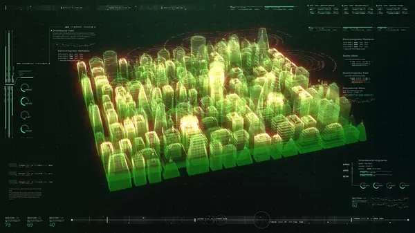 Representación Digital Cyber City Partículas Hud Fondo —  Fotos de Stock