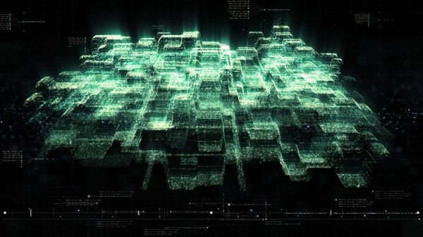 Görüntüleme Dijital Siber Şehir Parçacıkları Hud Arkaplan — Stok fotoğraf