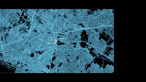 带有卫星Gps坐标搜索和目标跟踪的未来数字城市地图布局 带有数据遥测信息的接口头向上显示屏用于背景显示 — 图库照片