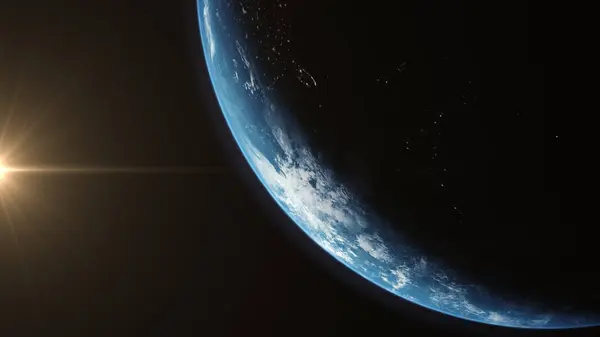 Filmové Ztvárnění Planety Země Při Východu Slunce Jako Pohled Vesmíru — Stock fotografie