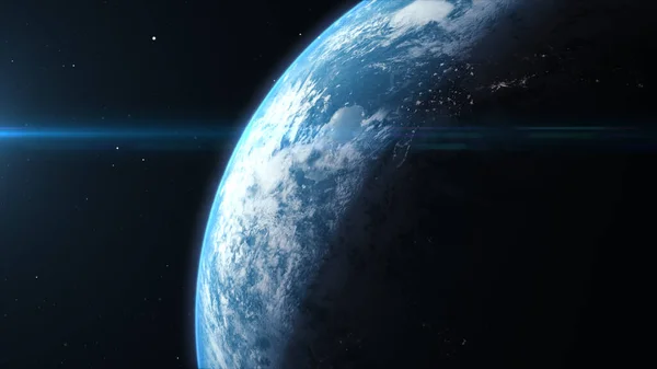 Filmové Ztvárnění Planety Země Při Východu Slunce Jako Pohled Vesmíru — Stock fotografie