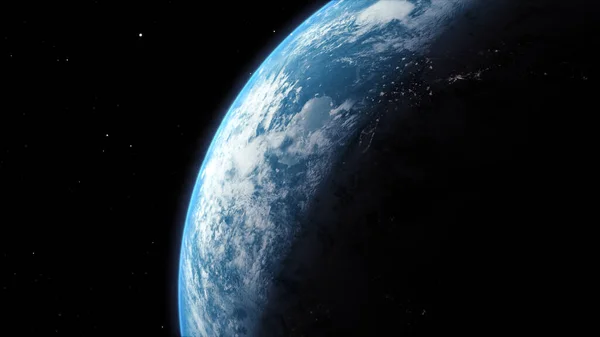 Cinematic Rendering Illustration Planet Earth Rise Rotation Moving Night Side — Stock Photo, Image