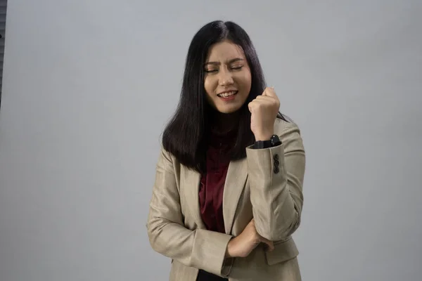 Retrato Una Joven Mujer Negocios Asiática Plano Estudio Concepto Negocio — Foto de Stock