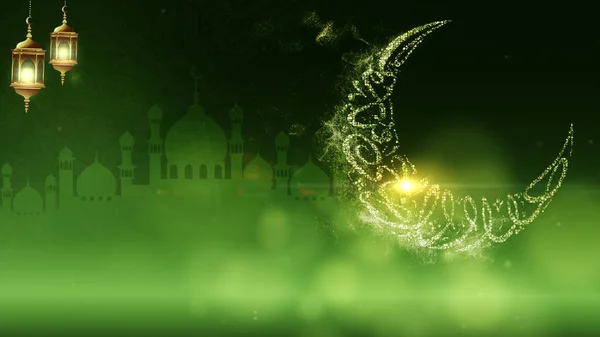 Eid Adha Mubarak またはイスラム教徒コミュニティの背景装飾のための犠牲の祭典 エレガントなアラベスク書道のテキスト粒子デザイン — ストック写真