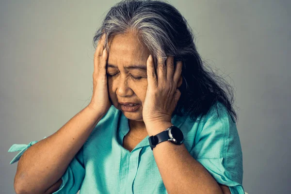 Close Asian Senior Adult Woman Suffering Mental Disorder Breakdown Sickness — Stock Photo, Image