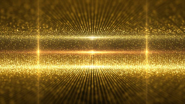 Futuristic virtual stage golden particles and elegance lights abstract glittering pattern for stage performance show and video jockey loop background
