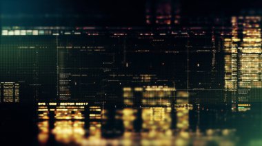 Gelişmiş hareket soyut dijital oluşturulmuş matris siber ortamı büyük veri analitik yapay zeka simülasyonu, baş yukarı ekran arkaplanı