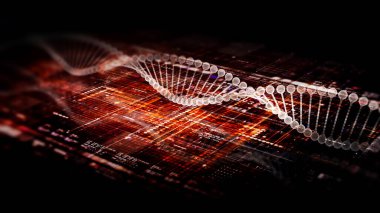 3D görüntüleme, gelecekteki holografik ilerlemeler biyomedikal DNA dizisi analizi tanılama başlığı arkaplan bilgisayar ekranı için görüntüleme