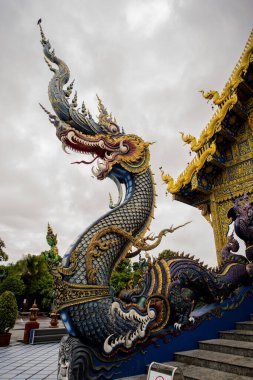 Wat Rong Suea 10 ya da Mavi Tapınak, Chiang Rai Eyaleti 'ndeki parlak mavi oymalarıyla tanınan devasa, modern bir Budist tapınağı olan dans eden kaplanın evi olarak çevrilir.