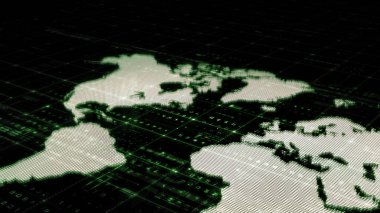 Gelecekçi soyut odak kaybı veri matrisi, meta, metaverse, telemetri ve sayıların siber uzay ortamındaki parçacıklar simülasyonunda baş ekran arkaplanı için şifrelenmesi