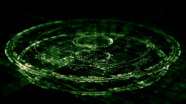 Gelecekçi soyut odak kaybı veri matrisi, meta, metaverse, telemetri ve sayıların siber uzay ortamındaki parçacıklar simülasyonunda baş ekran arkaplanı için şifrelenmesi