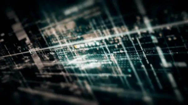 Rendering Digital Matris Partiklar Rutnät Virtuell Verklighet Abstrakt Cyberrymden Miljö — Stockfoto