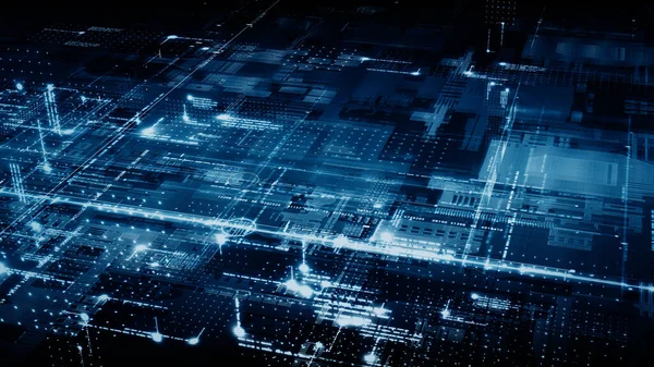 Illüstrasyon Gelecekteki Dijital Matris Parçacıkları Sanal Gerçeklik Soyut Siber Uzay — Stok fotoğraf
