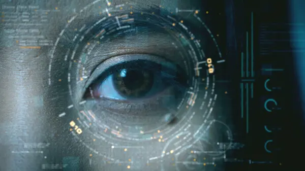Futuristische Biometrische Retina Herkenning Algoritme Technologie Scannen Van Een Jonge — Stockfoto