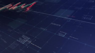 İş dünyası borsası, ticaret, animasyon grafikleri, grafikleri ve veri sayıları içgörü analizi ile bilgi grafiği iş toplantısı için monitör ekranında gösterilecek.