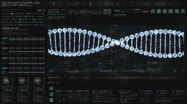 3D illüstrasyon, 3D görüntüleme gelecekçi holografik geliştirme biyomedikal DNA dizisi analiz analizi arka plan bilgisayar ekranı için baş yukarı görüntü
