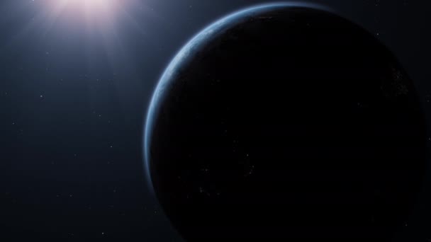 3D渲染 太阳升起时行星地球的电影化渲染 从蓝天大气明亮的太空看 — 图库视频影像