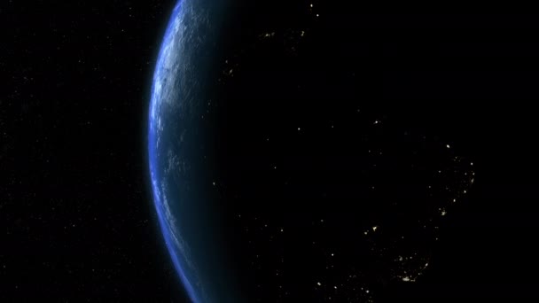 Filmowa Symulacja Wynurzająca Się Prędkości Światła Zbliżającej Się Planety Ziemia — Wideo stockowe