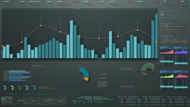 Gráficos Interativos Gráficos Animados Insights Orientados Por Dados Uma Tela — Vídeo de Stock