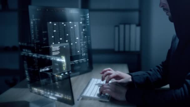Futuristiska Cyberhackare Som Arbetar Täckmantel Anonym Använder Avancerade Algoritmer För — Stockvideo