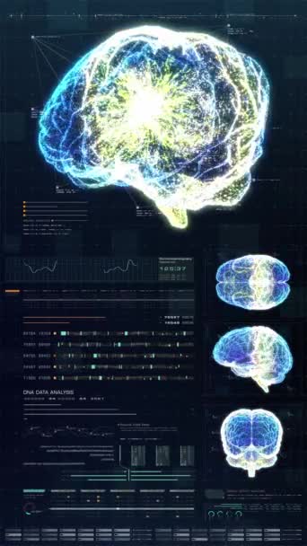 Exibição Futurista Cabeça Para Cima Patologia Biomédica Virtual Neurônio Cerebral — Vídeo de Stock