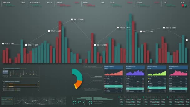 交互式图形 动画图表和数据驱动的对商业会议模拟监视器显示的洞见 探索贸易 证券交易和加密的世界 — 图库视频影像