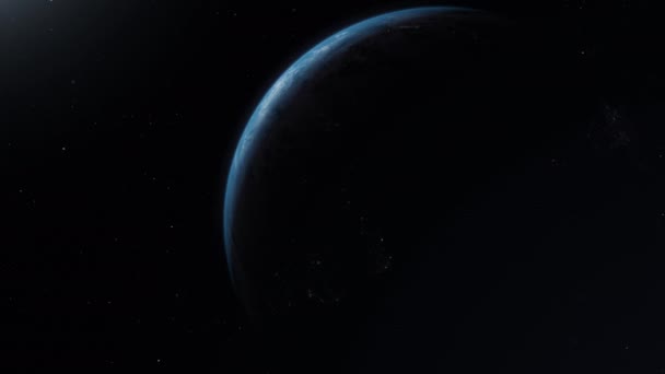 3Dレンダリング 日の出の間の惑星地球の映像レンダリング 鮮やかな青空の雰囲気の空間からの眺め — ストック動画