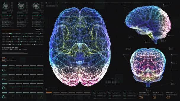 Tıbbi Konsept Sanal Holografik Beyin Taraması Analizi Biyomedikal Nöron Patolojisi — Stok video