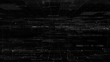 Gelişmiş veri matrisi simülasyon UI 'si, birbirine bağlı veri matrisi bilgi ağlarının dinamik ve sürükleyici bir görüntüsüyle son teknoloji dijital ortama sahip.