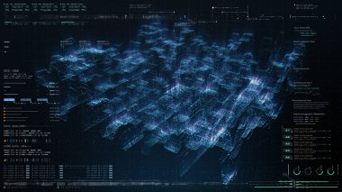 3D Görüntüleme Dijital Siber Şehir Parçacıkları HUD Arkaplan