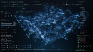 3D Görüntüleme Dijital Siber Şehir Parçacıkları HUD Arkaplan