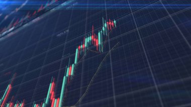 İş dünyası borsası, ticaret, animasyon grafikleri, grafikleri ve veri sayıları içgörü analizi ile bilgi grafiği iş toplantısı için monitör ekranında gösterilecek.