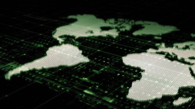 Gelecekçi soyut odak kaybı veri matrisi, meta, metaverse, telemetri ve sayıların siber uzay ortamındaki parçacıklar simülasyonunda baş ekran arkaplanı için şifrelenmesi